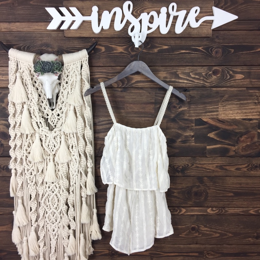 Tobi | Eyelet Lace Split Tiered Cami Romper